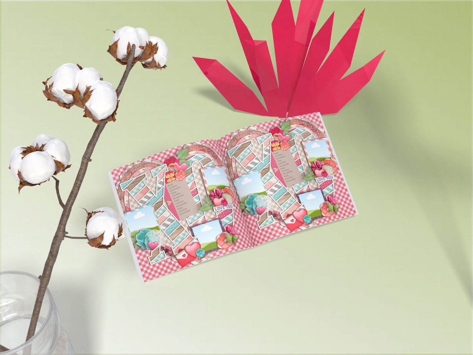 Bella Amore Photography_Photo Album Template with XO in large letters, in 3D render