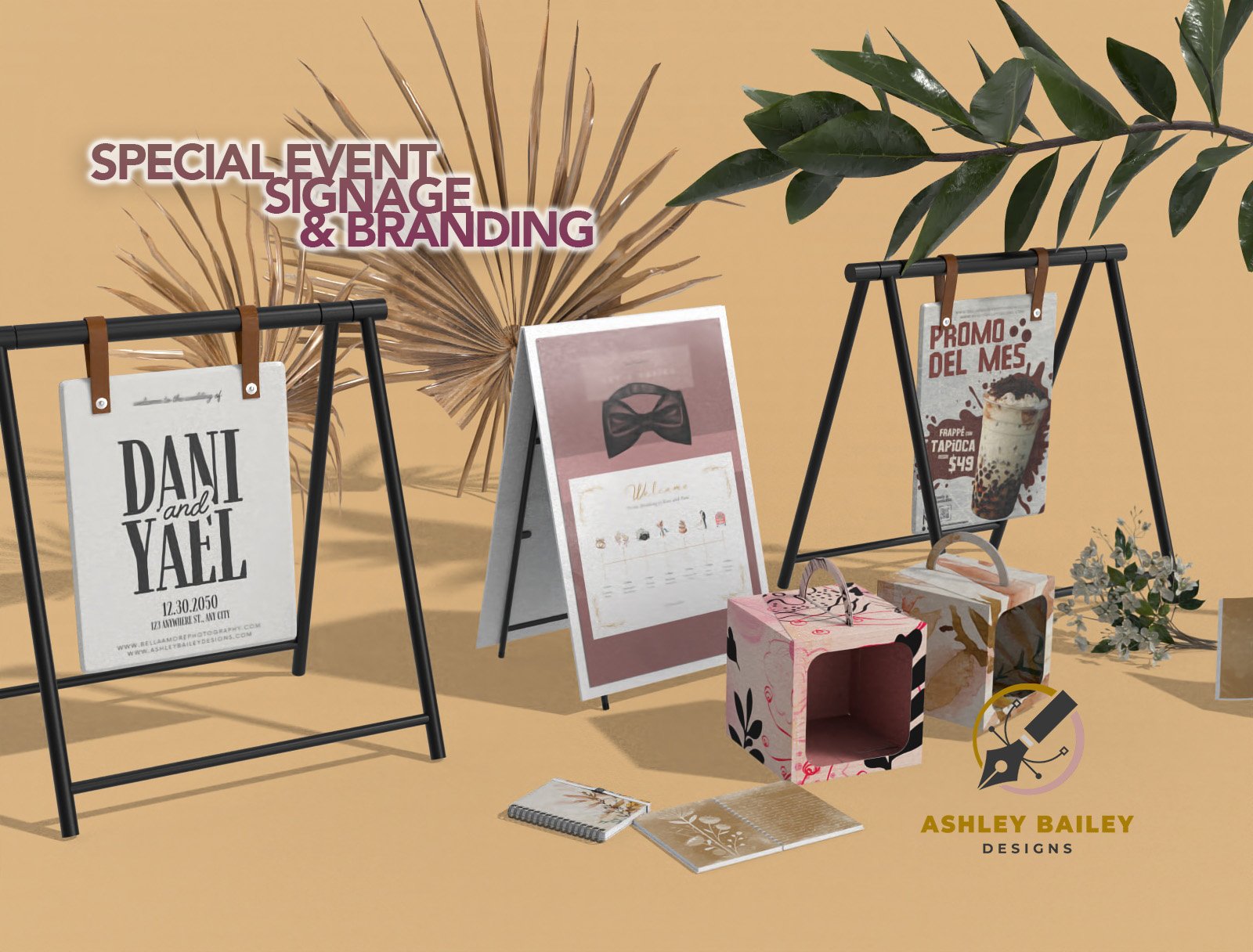 Beautiful 3 View of a Poster on a Sandwich Board - Premium Event Posters & Custom Signage – From Intimate Gatherings to Grand Celebrations Designed by Ashley Bailey Designs