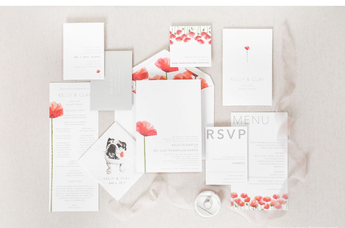 Picture of an invitation suite including menu, save the date, invitations, envelopes: Inspiration for Wedding Invitations, event invitations, elegant stationary for invitations, name cards, place cards, menus, seating charts, foil lined envelopes, custom envelopes, embossed