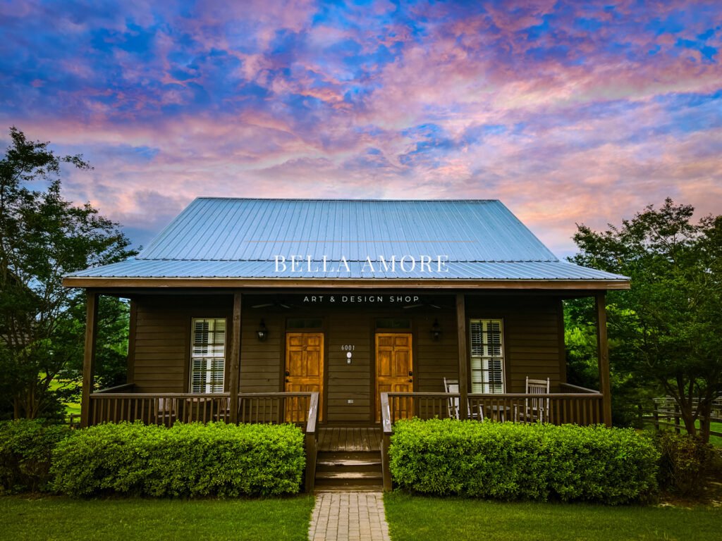 Pine Knolls Event Center's Outdoor Chapel in Appling Georgia, beautiful sunset falls over the catering banquet hall for wedding receptions
