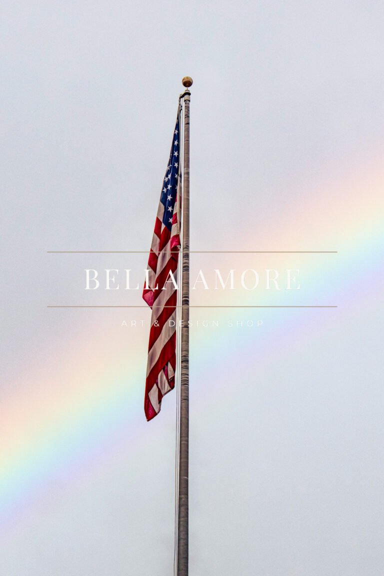 Picture of a flag with a rainbow behind it, a symbol of American manufacturing excellence