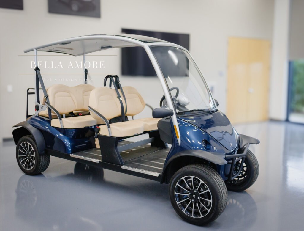 Branding photography for Garia Golf Car(t)s, a Club Car Brand, a picture of the Garia Courtesy Golf Cart