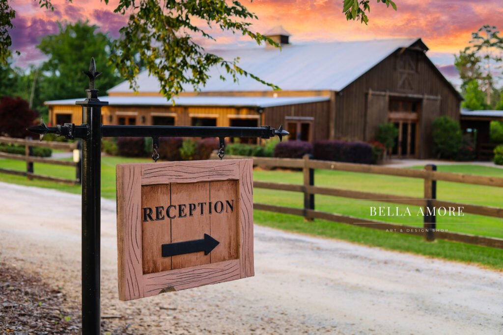 Pine Knolls Event Center's Outdoor Chapel in Appling Georgia, beautiful sunset falls over the catering banquet hall for wedding receptions