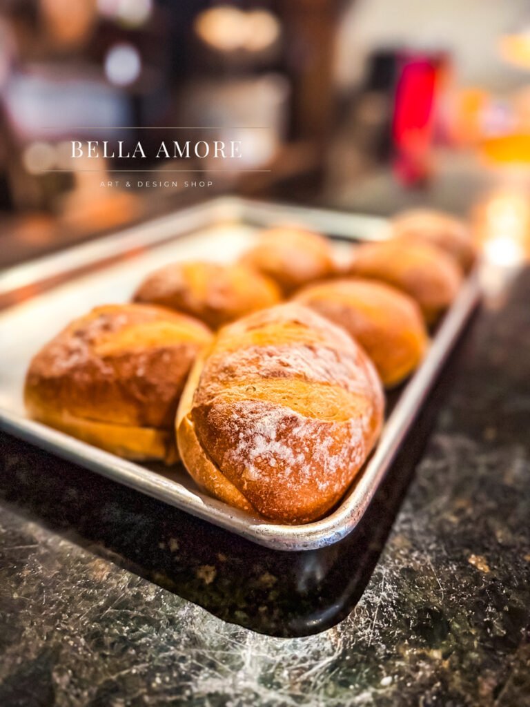 Professional Food photography - picture of bread tray basket in a restaurant setting