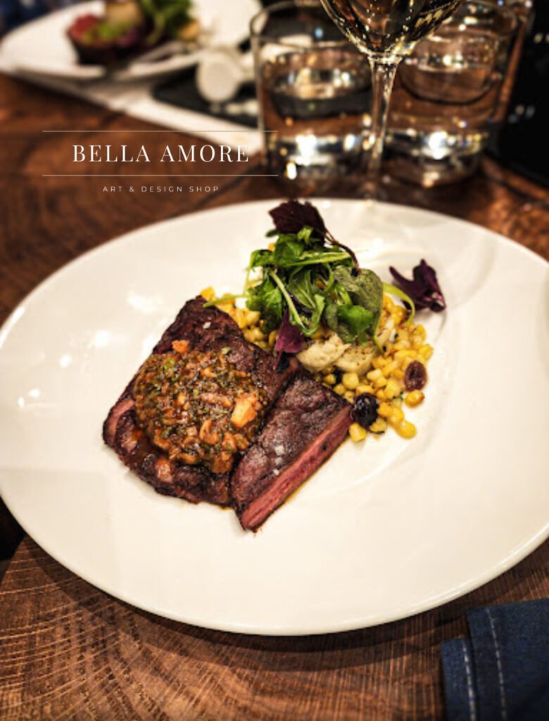Professional Food photography - picture of a plated steak, filet mignon with sautéed green beans